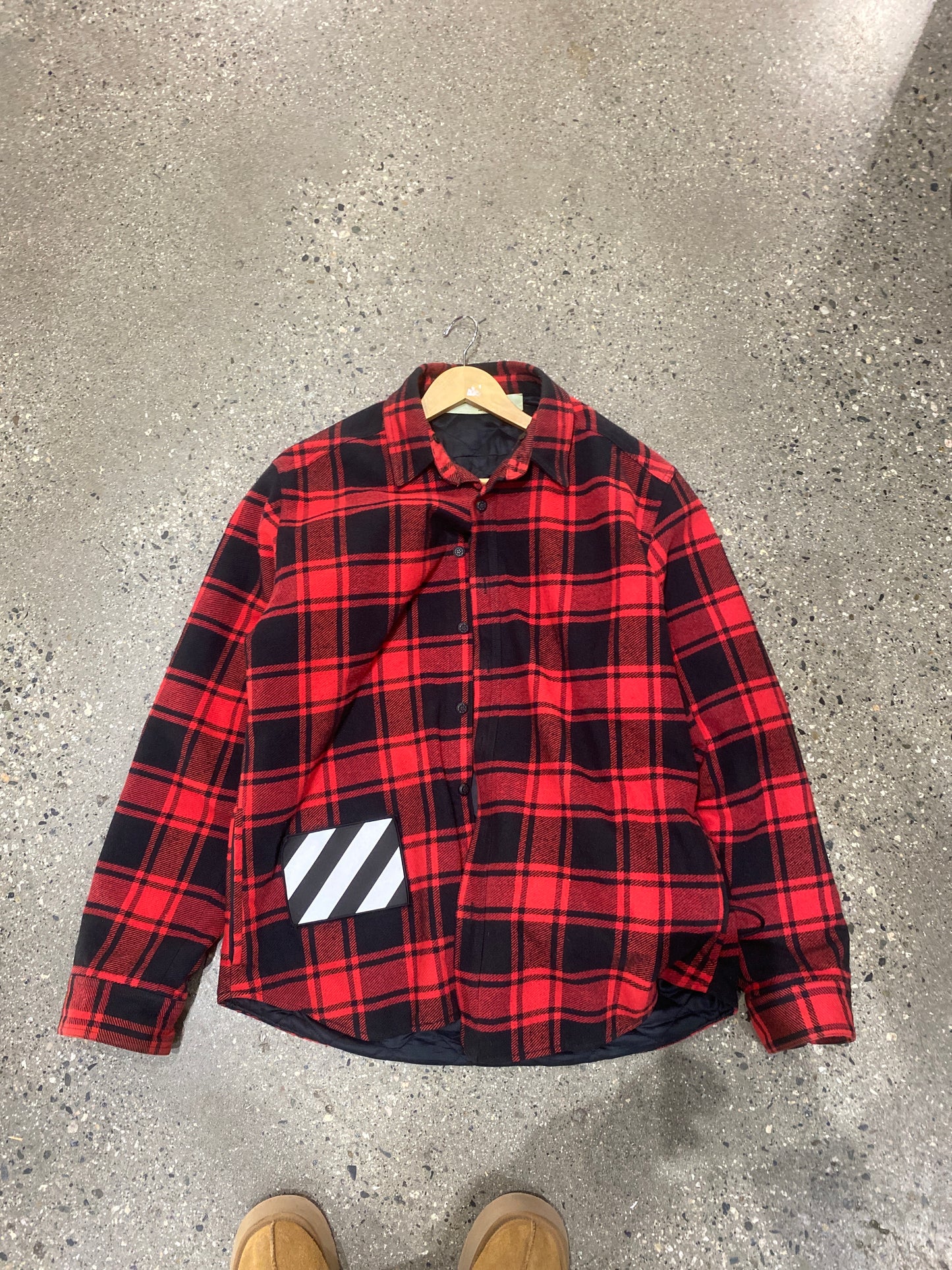 (L) Offwhite Plaid Jacket ( Removable Hood)