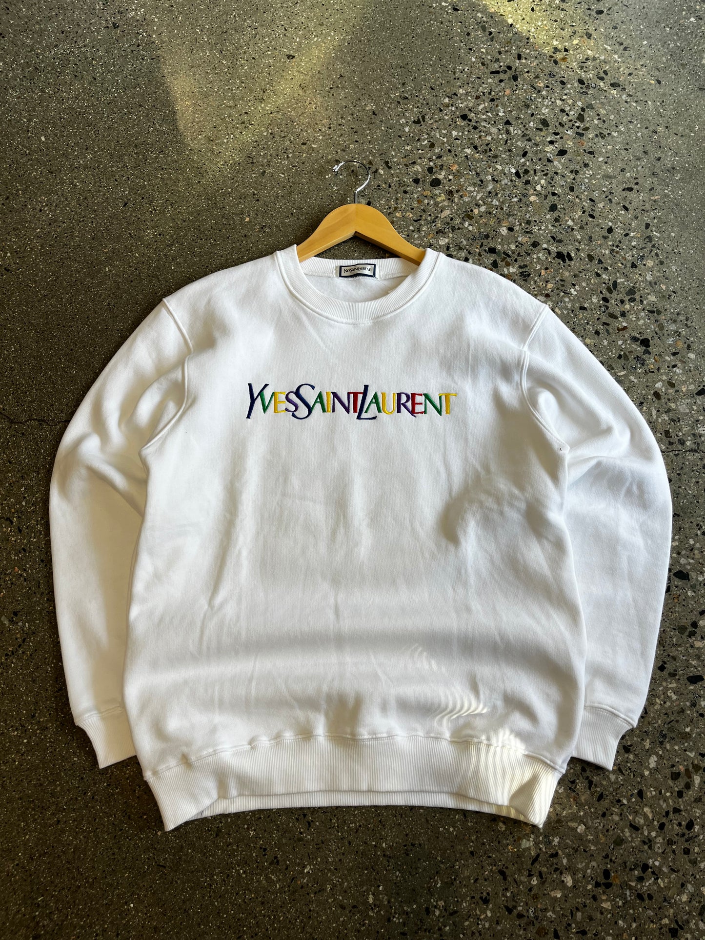 (Medium) 90s white YSL crewneck rainbow script