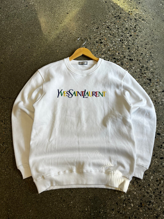 (Medium) 90s white YSL crewneck rainbow script
