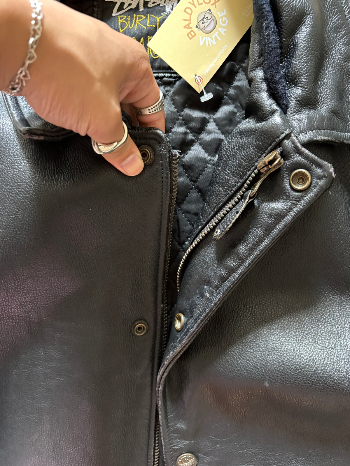 (XL) Late 80s - Mid 90s Stussy Real Cowhide Burly Gear Leather Jacket