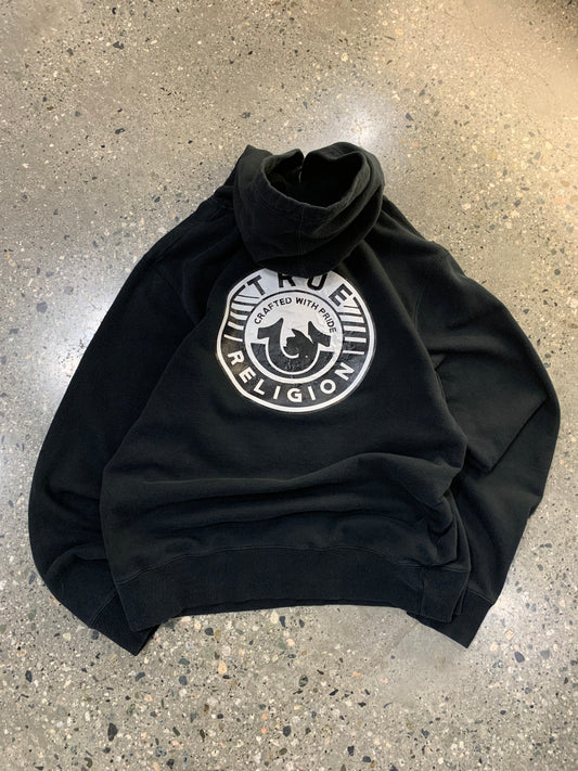 (L) 00's True Religion Double Sided Black Hoodie