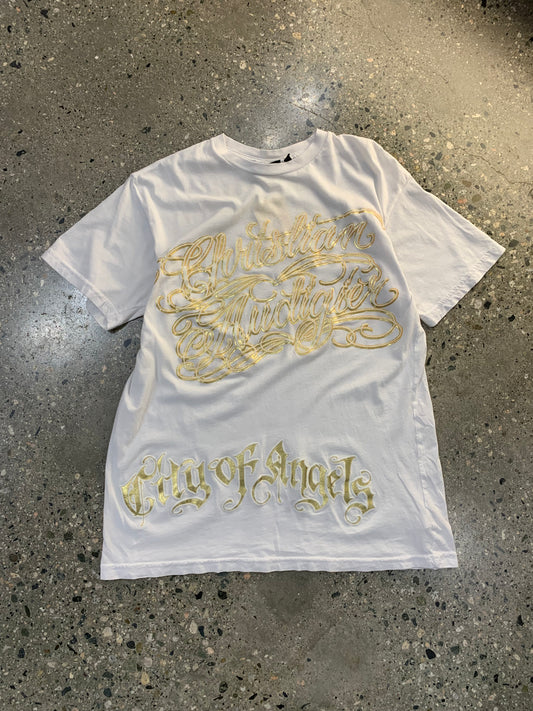 (S/M) Christian Audigier White / Gold Tee