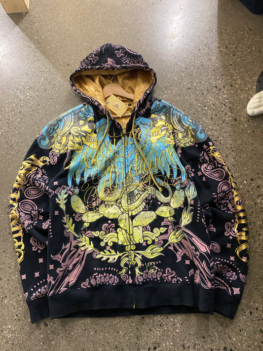 (L/XL) Christian Audigier AOP zip