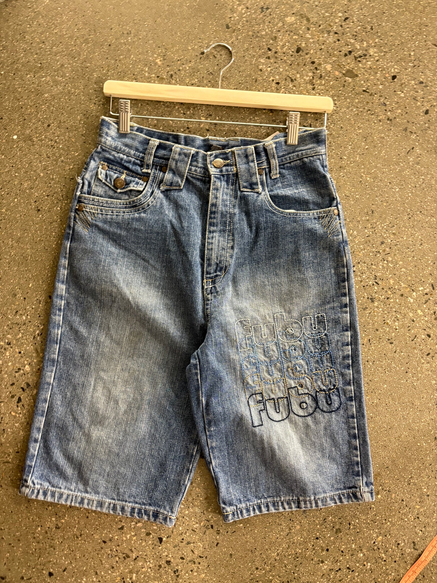 28” fubu script jort ( as is )