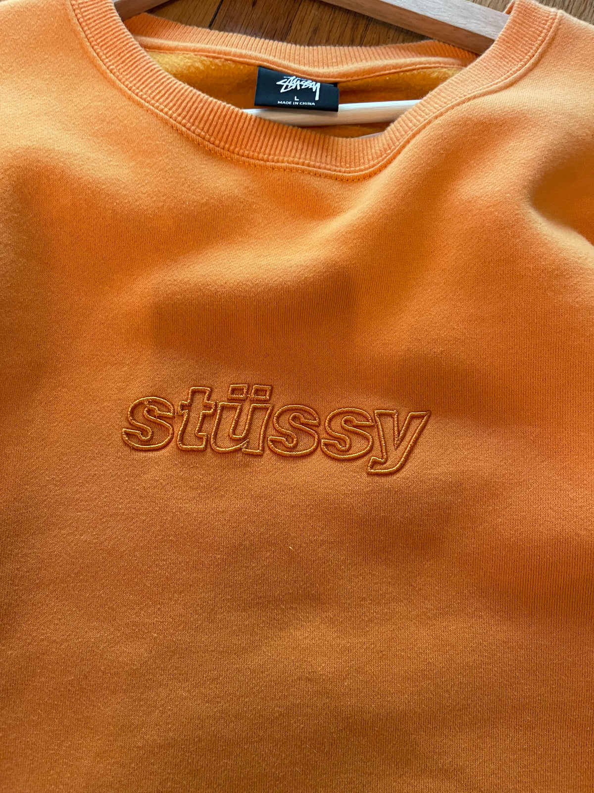 Orange Tonal Logo Stussy Crewneck