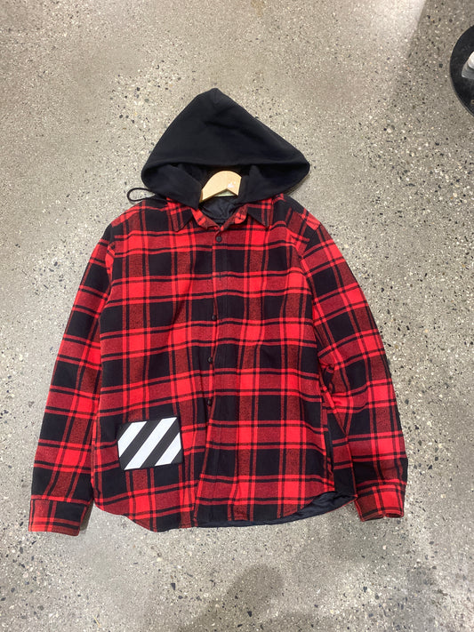 (L) Offwhite Plaid Jacket ( Removable Hood)
