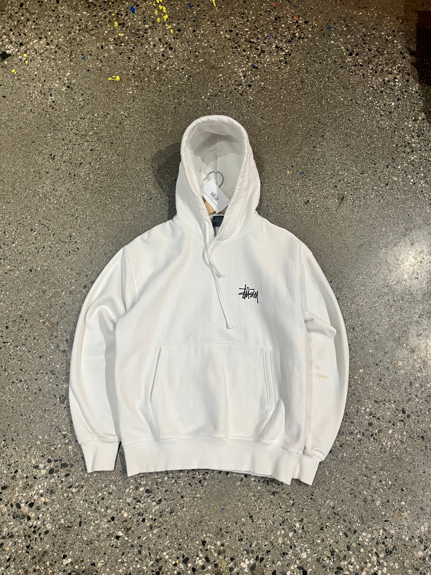 (S) Stussy White Script Hoodie