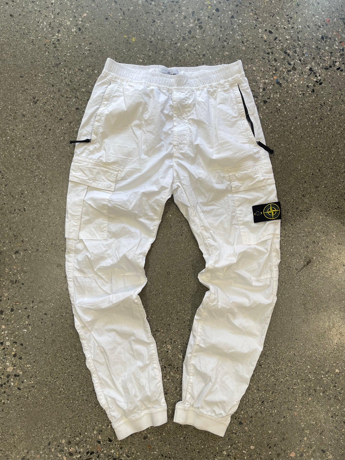 (31”) Stone Island White Nylon Pants
