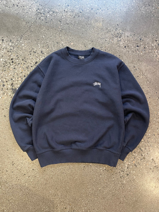 (S) Stussy Navy small Script Crewneck