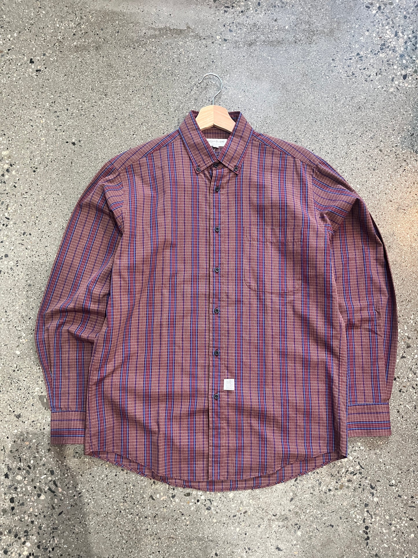 (M) YSL Burgundy Striped Button Up