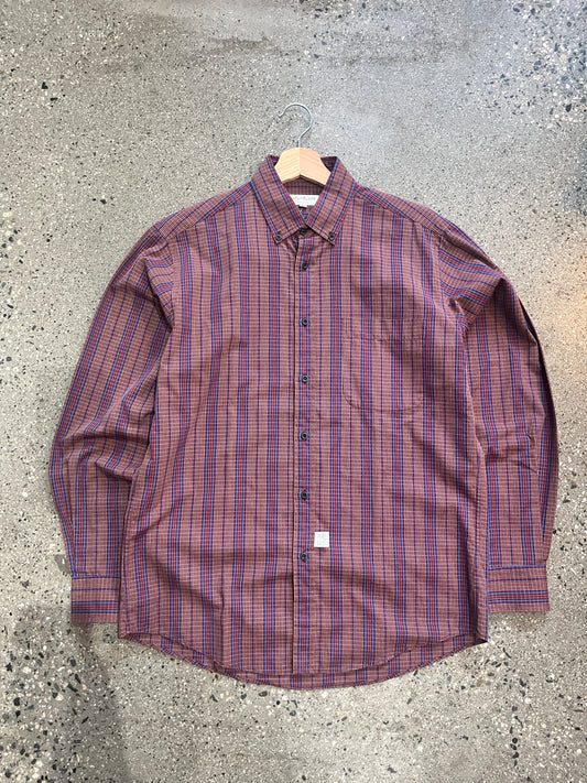 (M) YSL Burgundy Striped Button Up