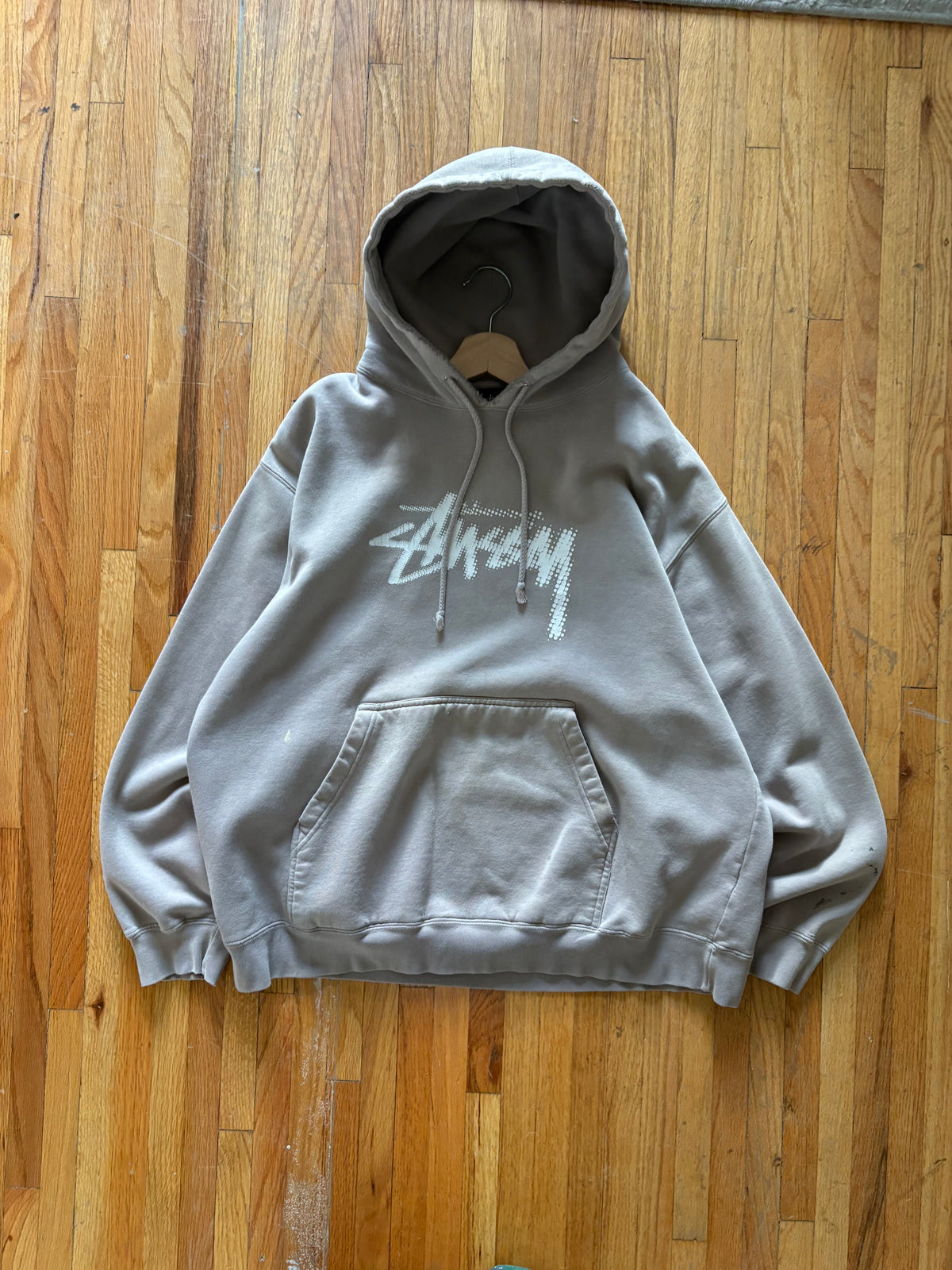 (L/XL) Late 90s - Early 00s Stussy Cream Script Hoodie