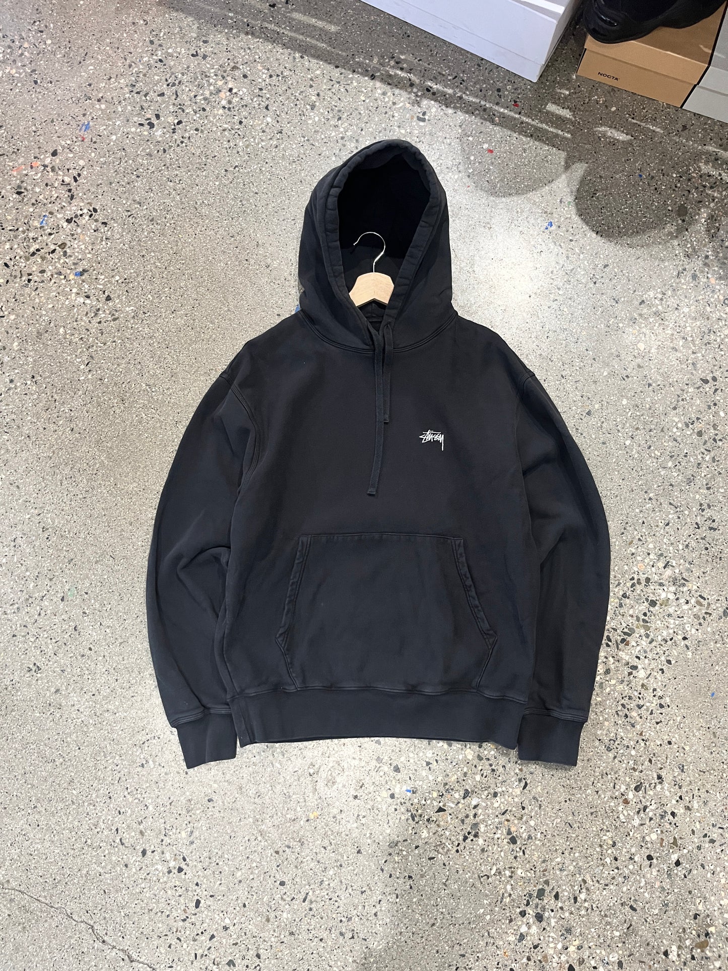 (L) Black Stussy Script Hoodie