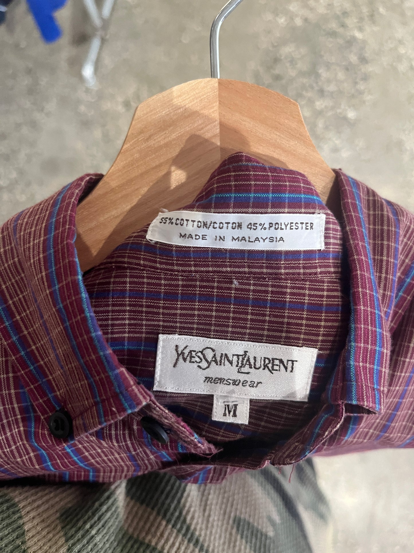 (M) YSL Burgundy Striped Button Up