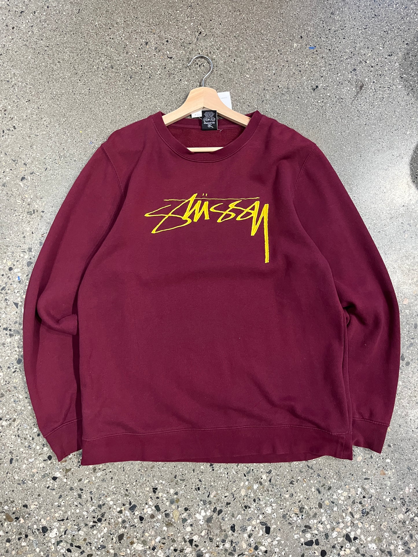 (XL) Stussy Burgundy and Yellow Crewneck