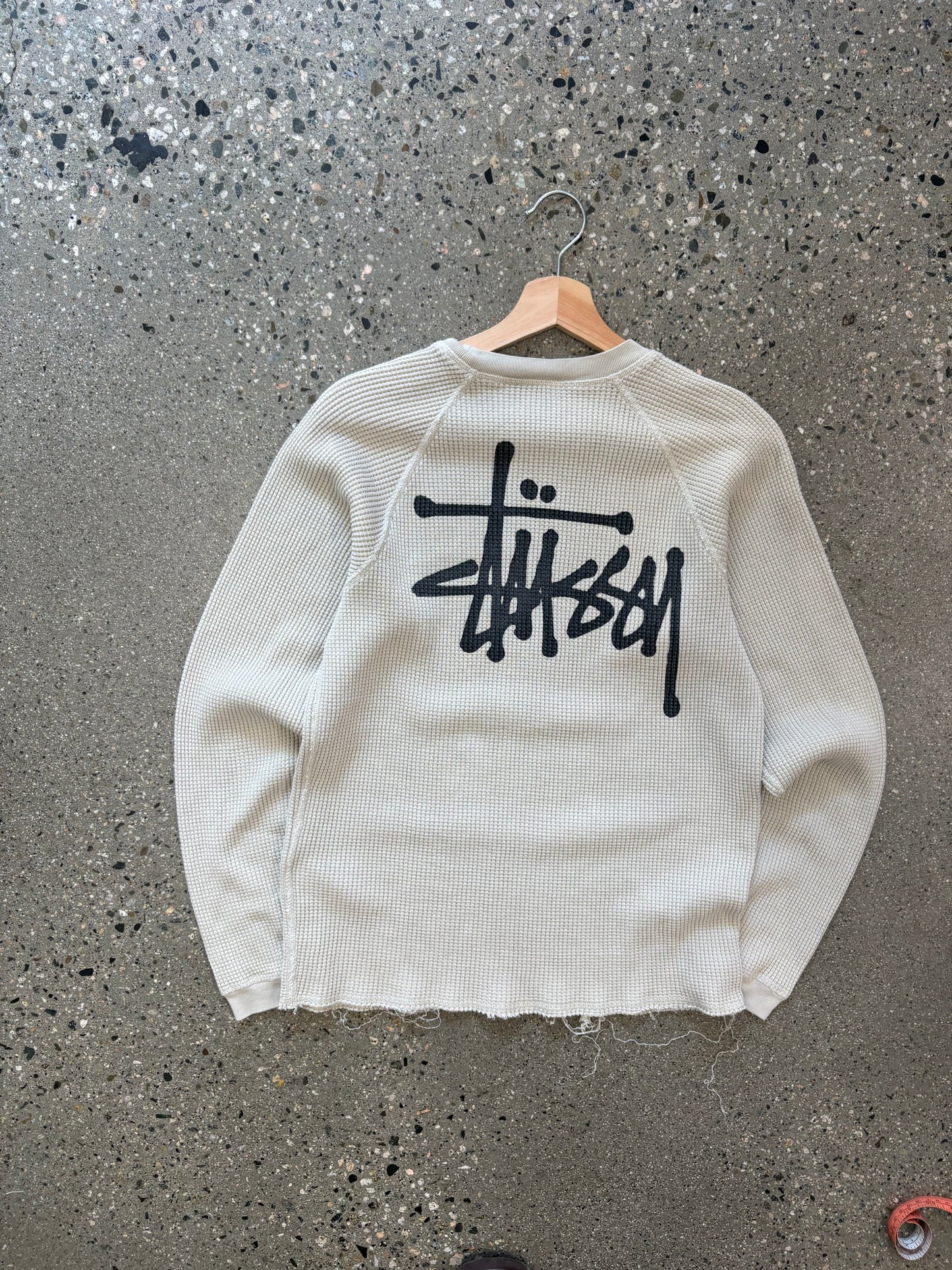 (S) Cream Stussy Script Waffle Knit