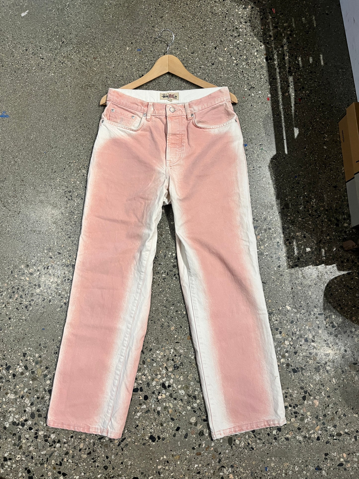 (28”) Stussy Pink Spray Dye Big Ol Jeans