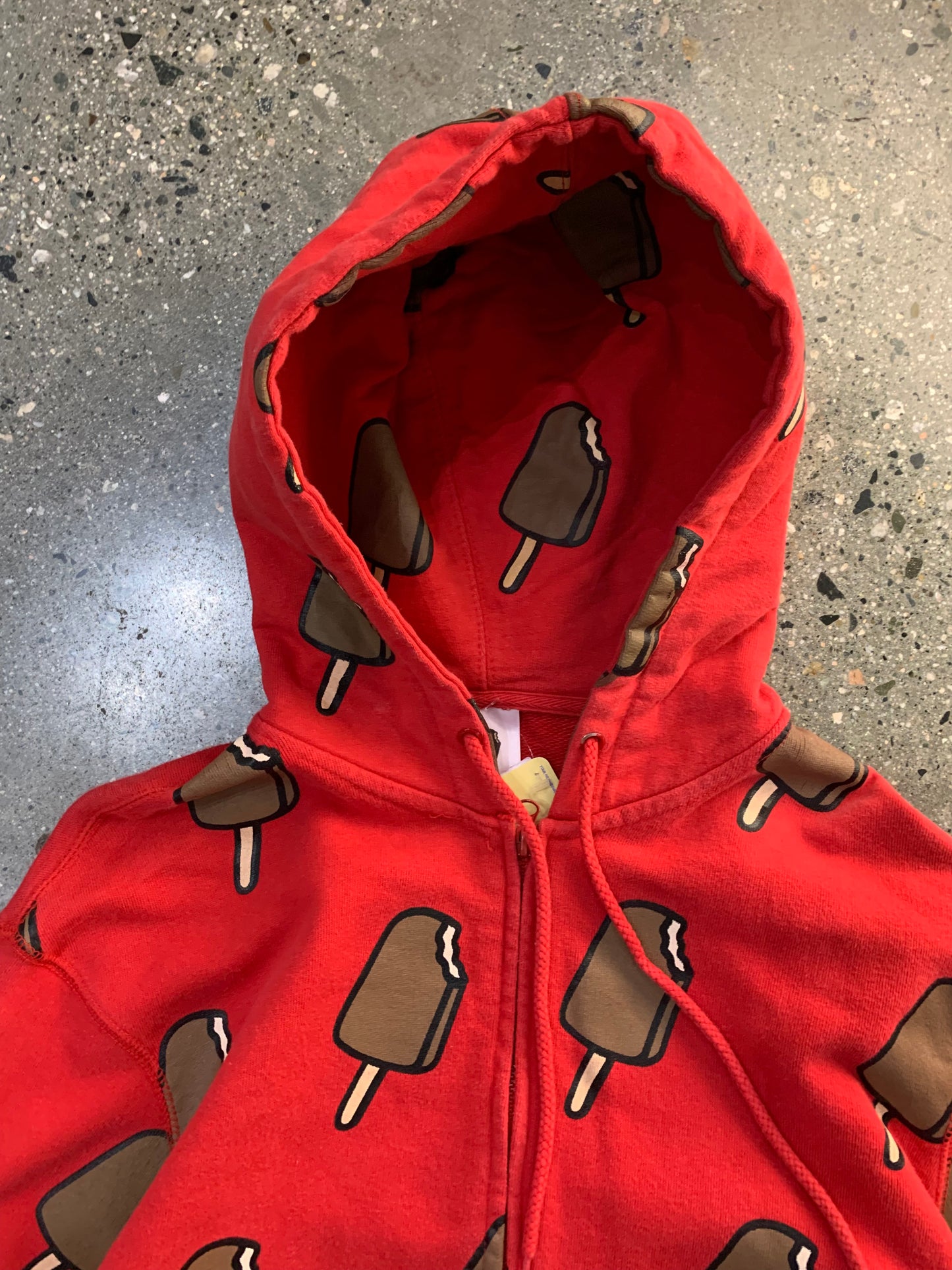 (L) 00's BBC Ice Cream All Over Graphic Red Zip-up Hoodie