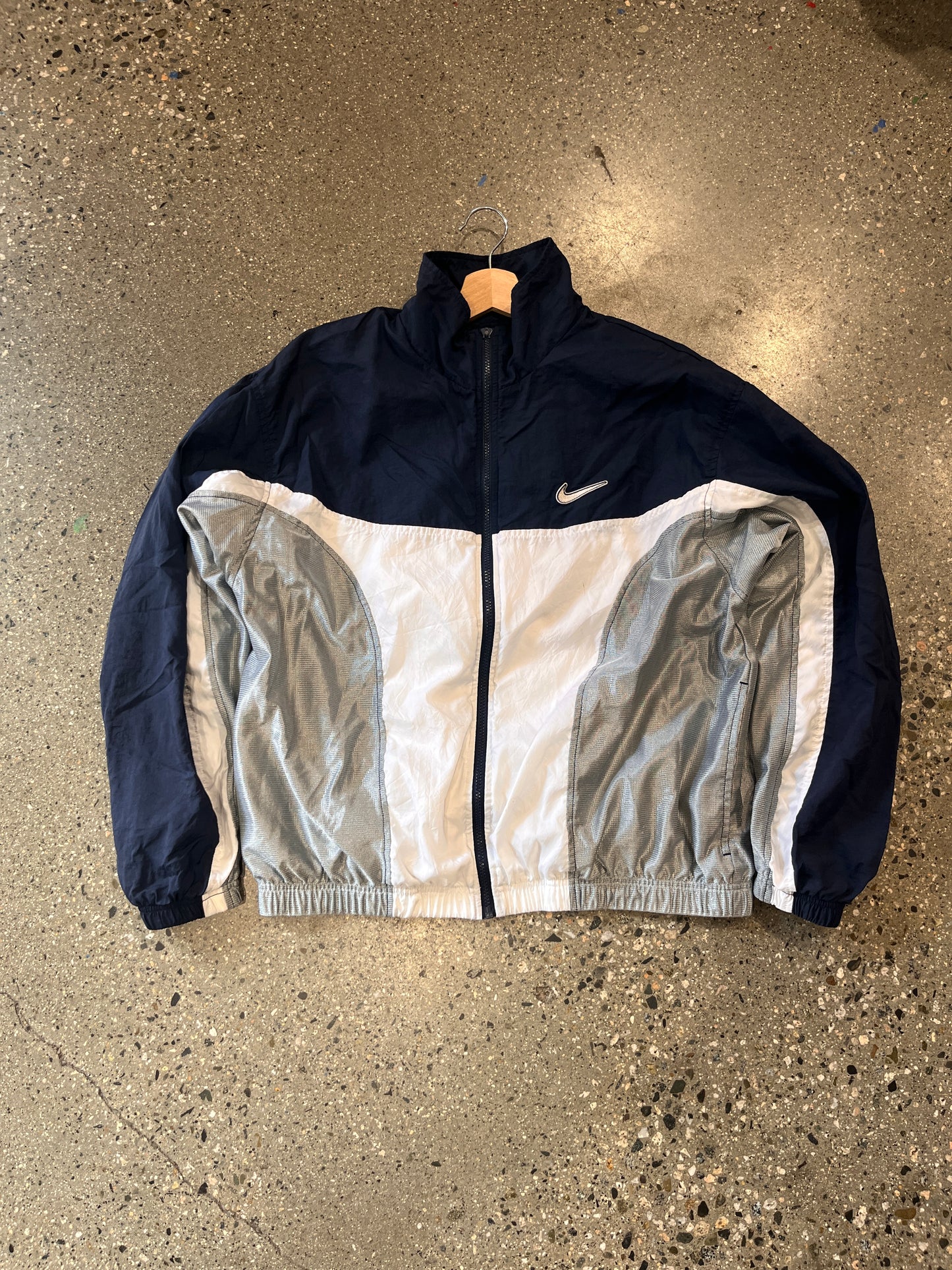 (L) 90s Nike Navy Big Swoosh Windbreaker