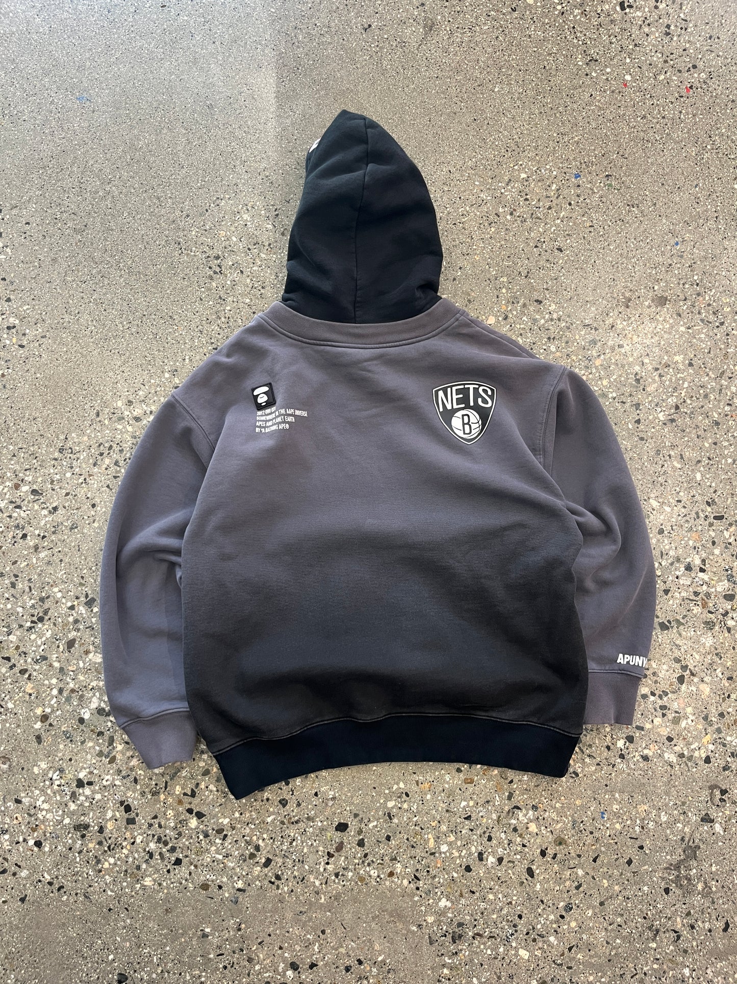 (L) AAPE x NBA BRKLYN NETS  hoodie grey