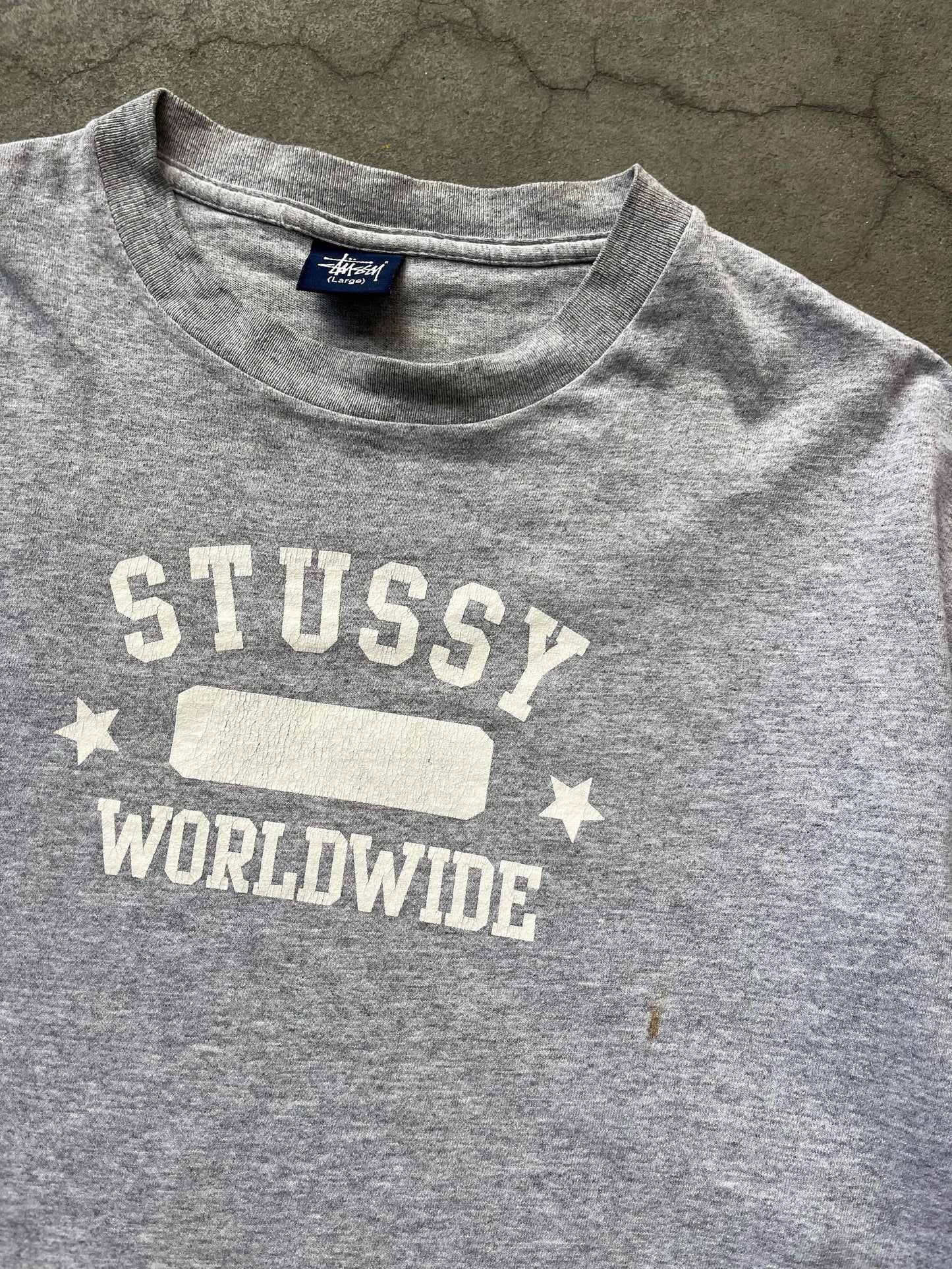 (L/XL) 90’s Stussy Worldwide Grey Tee