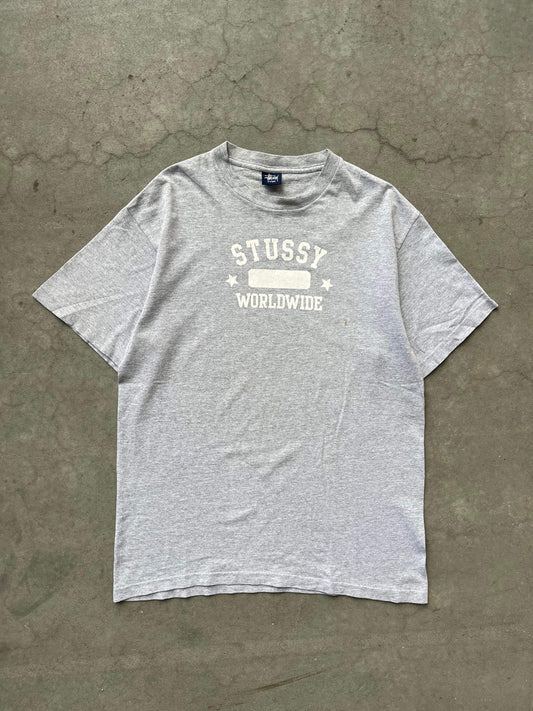 (L/XL) 90’s Stussy Worldwide Grey Tee