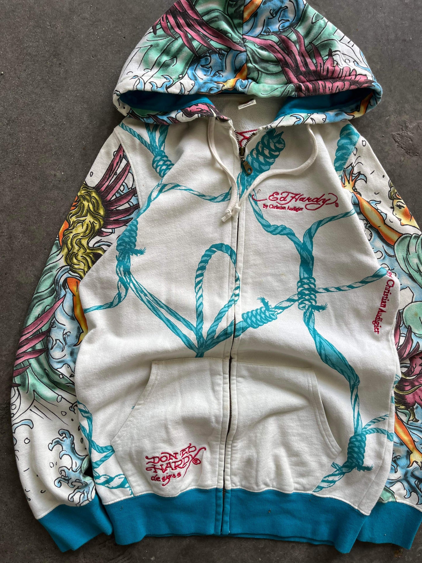 (M) 2000s Ed Hardy All Over Print Zip Up Hoodie