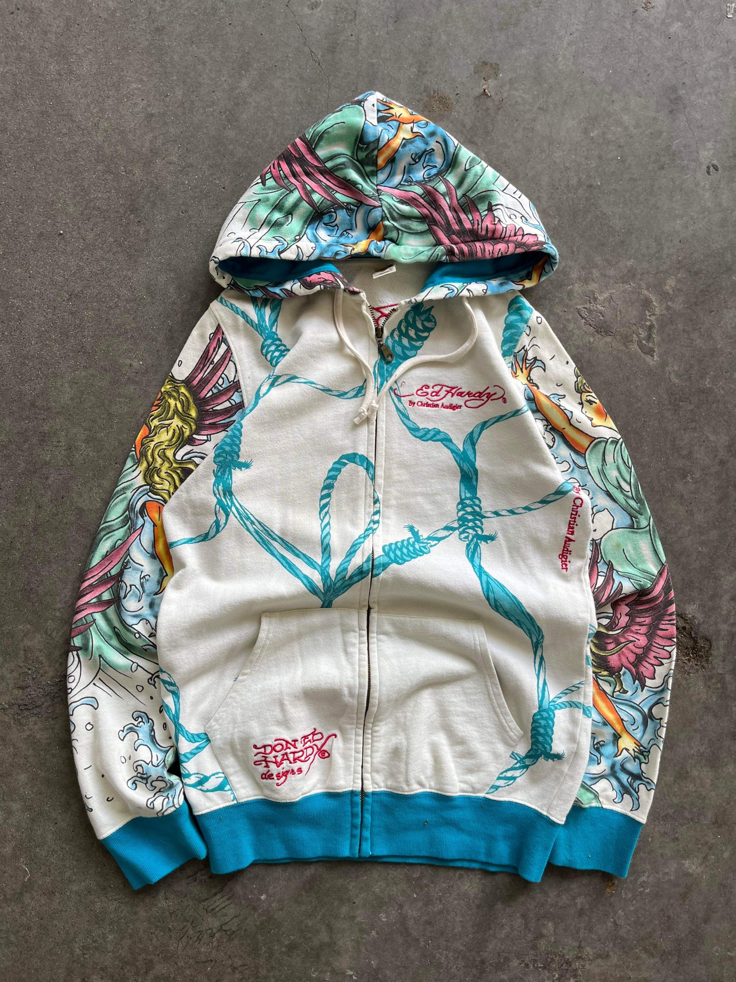 (M) 2000s Ed Hardy All Over Print Zip Up Hoodie
