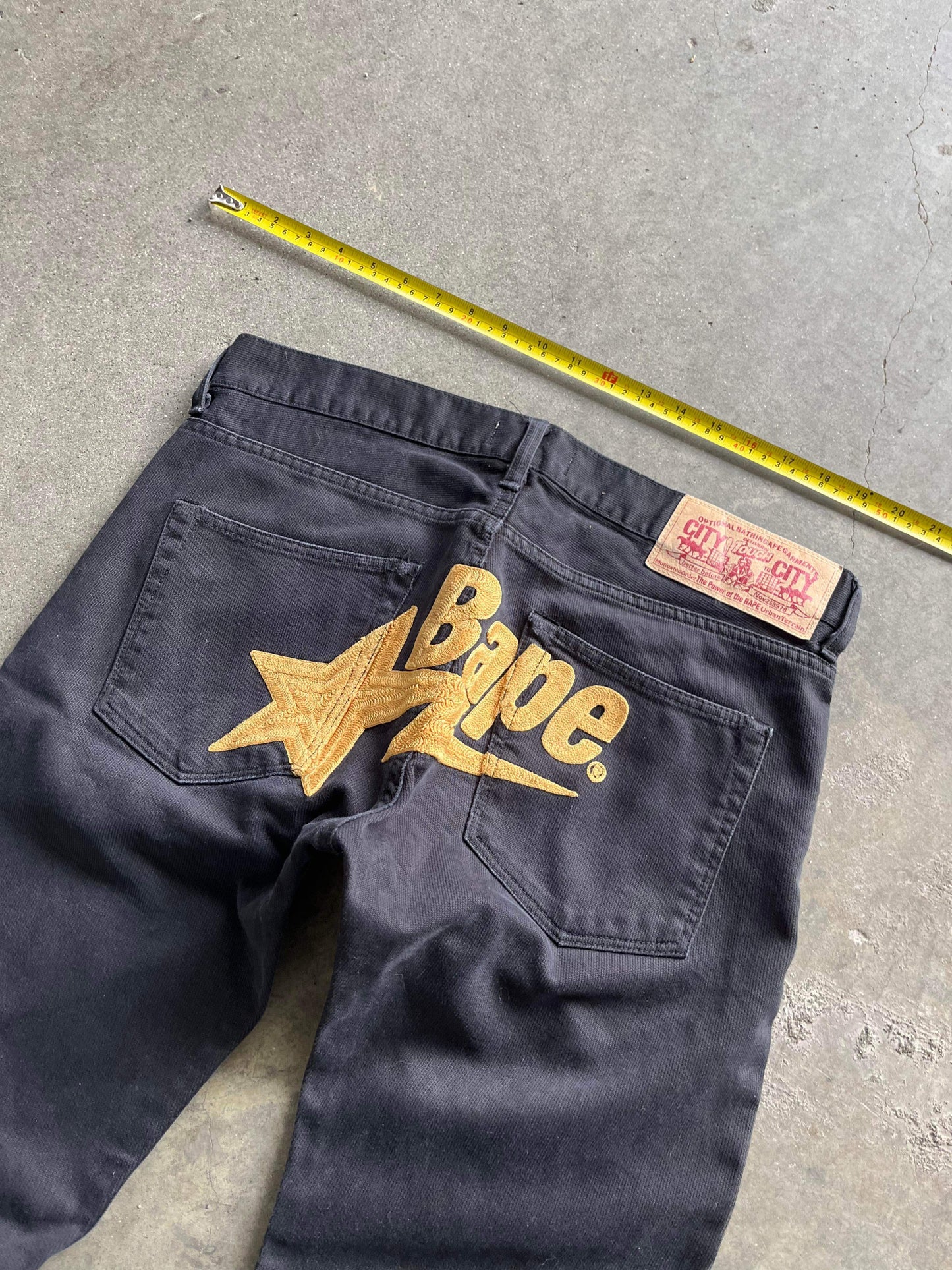(34”) Black Bapesta Script Jeans