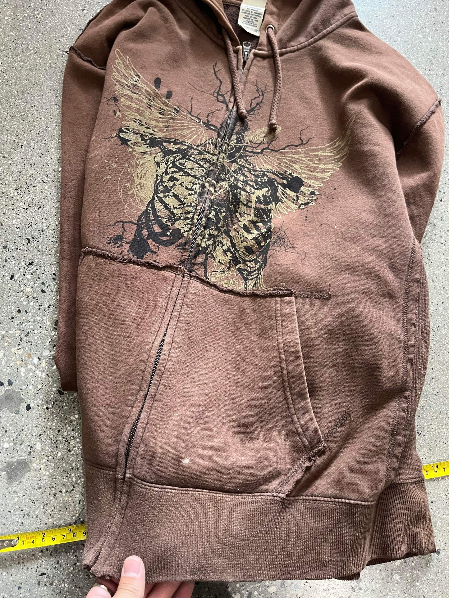 (L) Y2K Brown Tribal Zip Up Hoodie