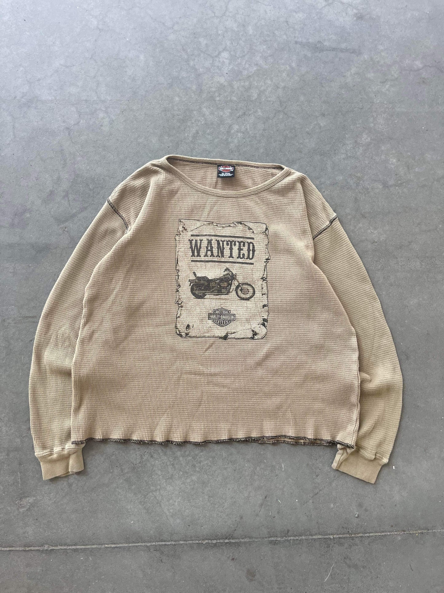 (L) Harley Davidson Waffle Knit Creme Top