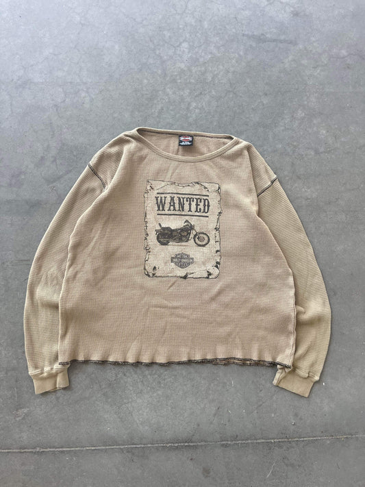 (L) Harley Davidson Waffle Knit Creme Top
