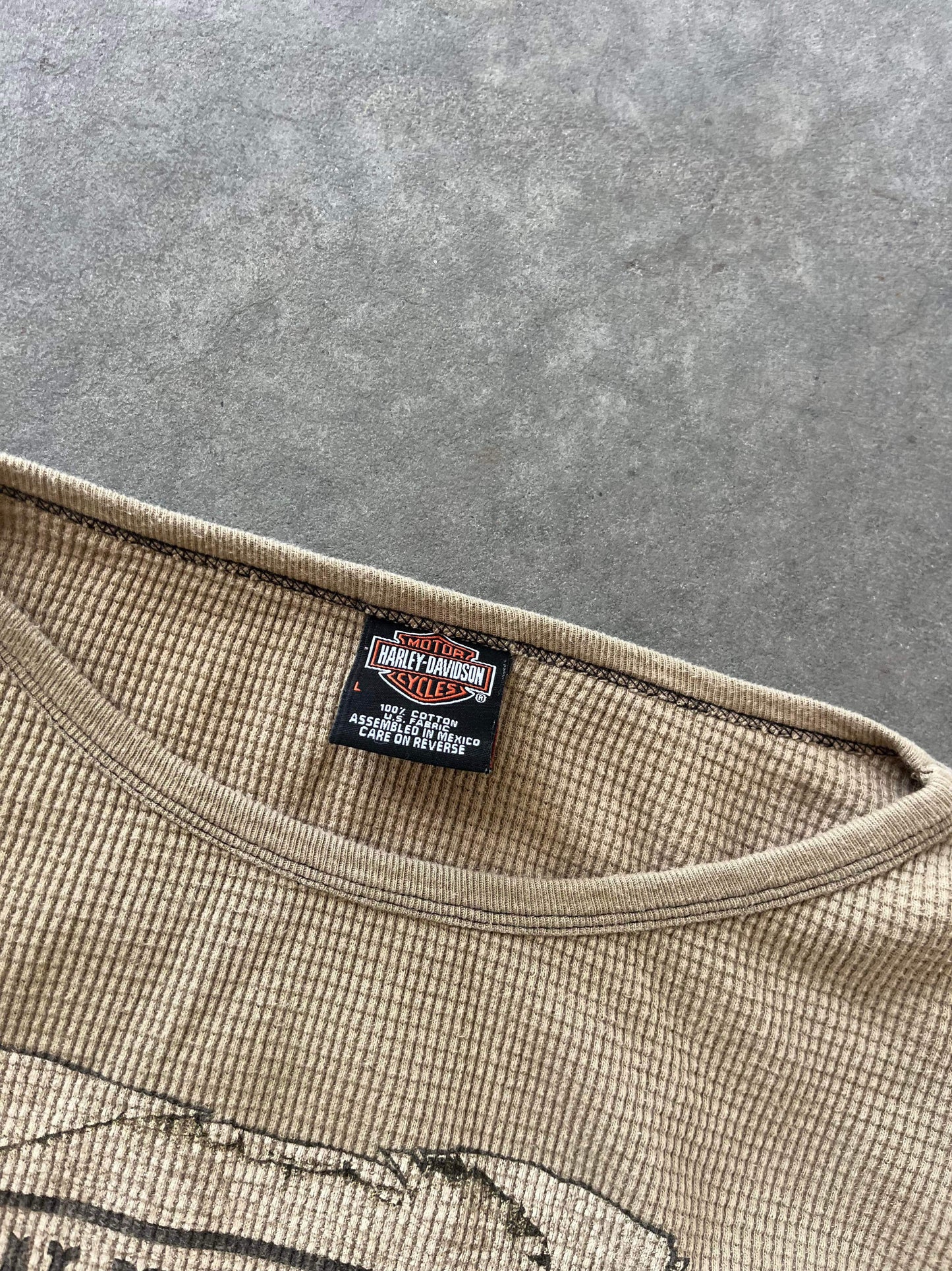 (L) Harley Davidson Waffle Knit Creme Top