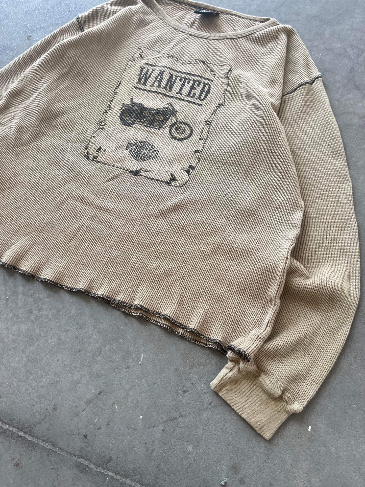 (L) Harley Davidson Waffle Knit Creme Top