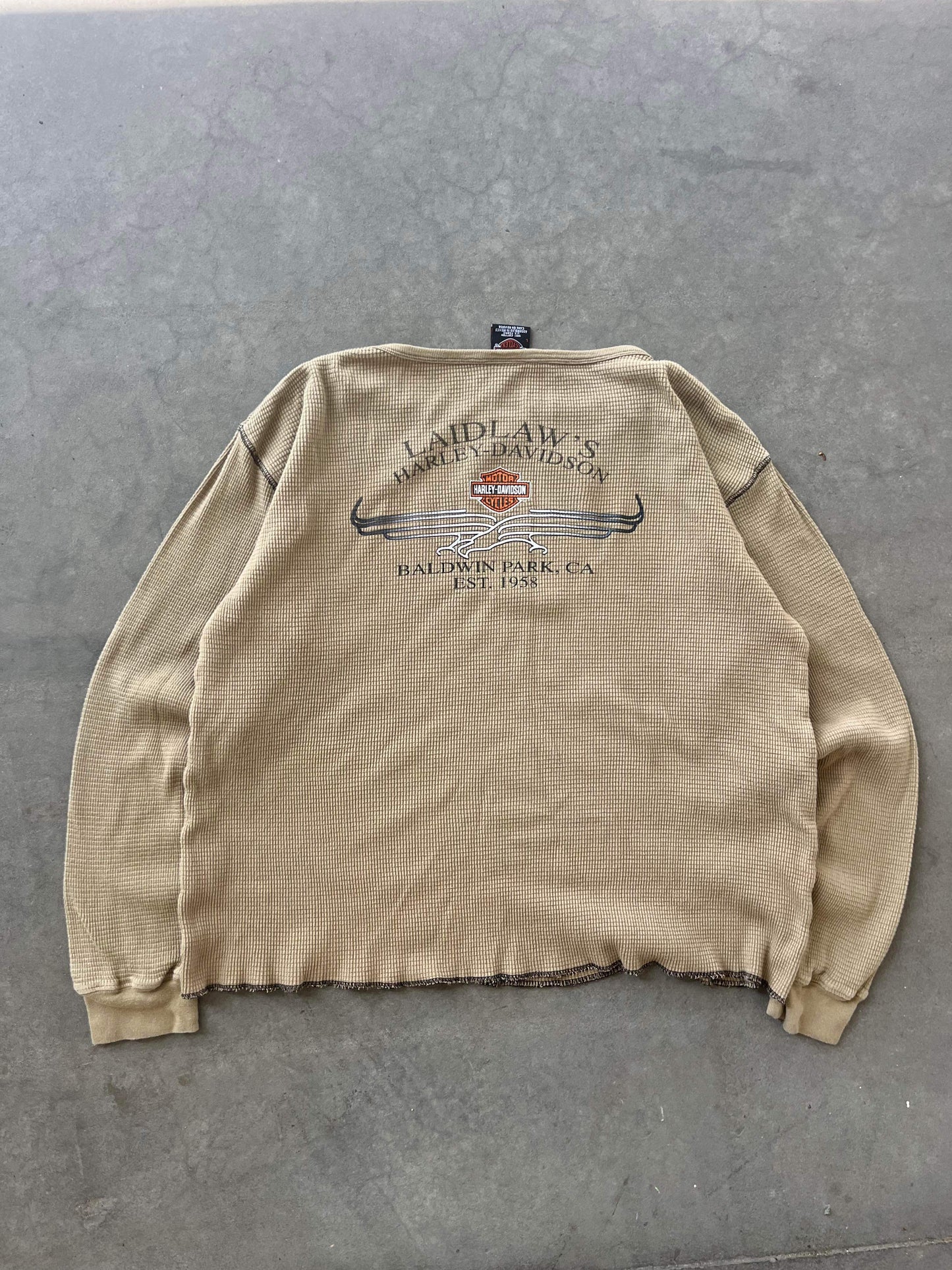 (L) Harley Davidson Waffle Knit Creme Top
