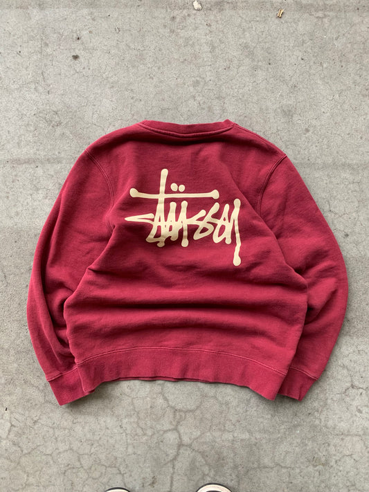 (S) Stussy Deep Red Script Crewneck