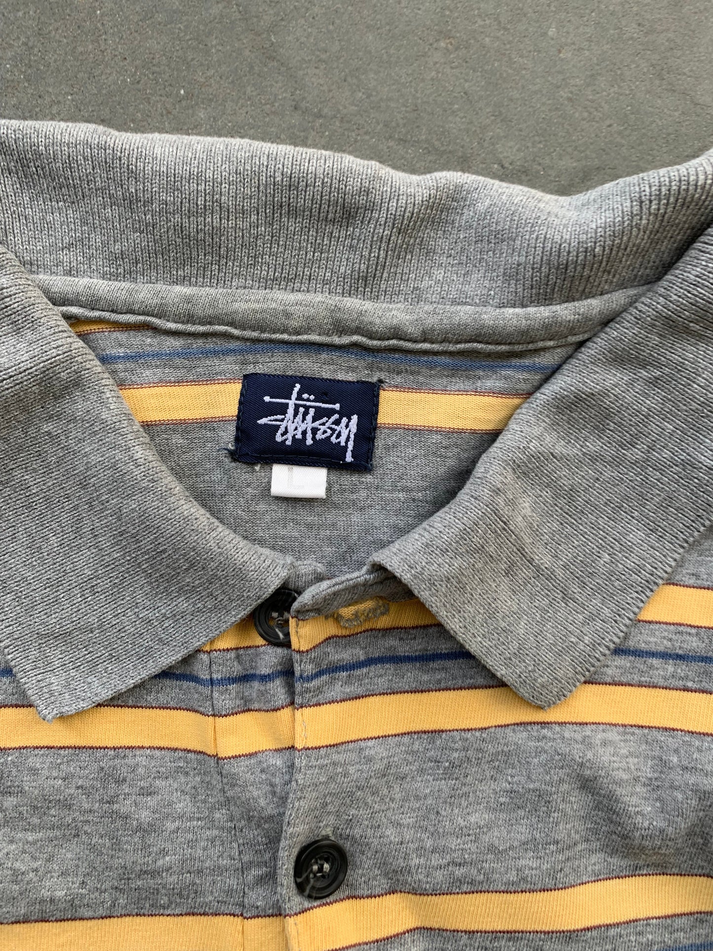 (L) 90’s Stussy Striped Polo Tee