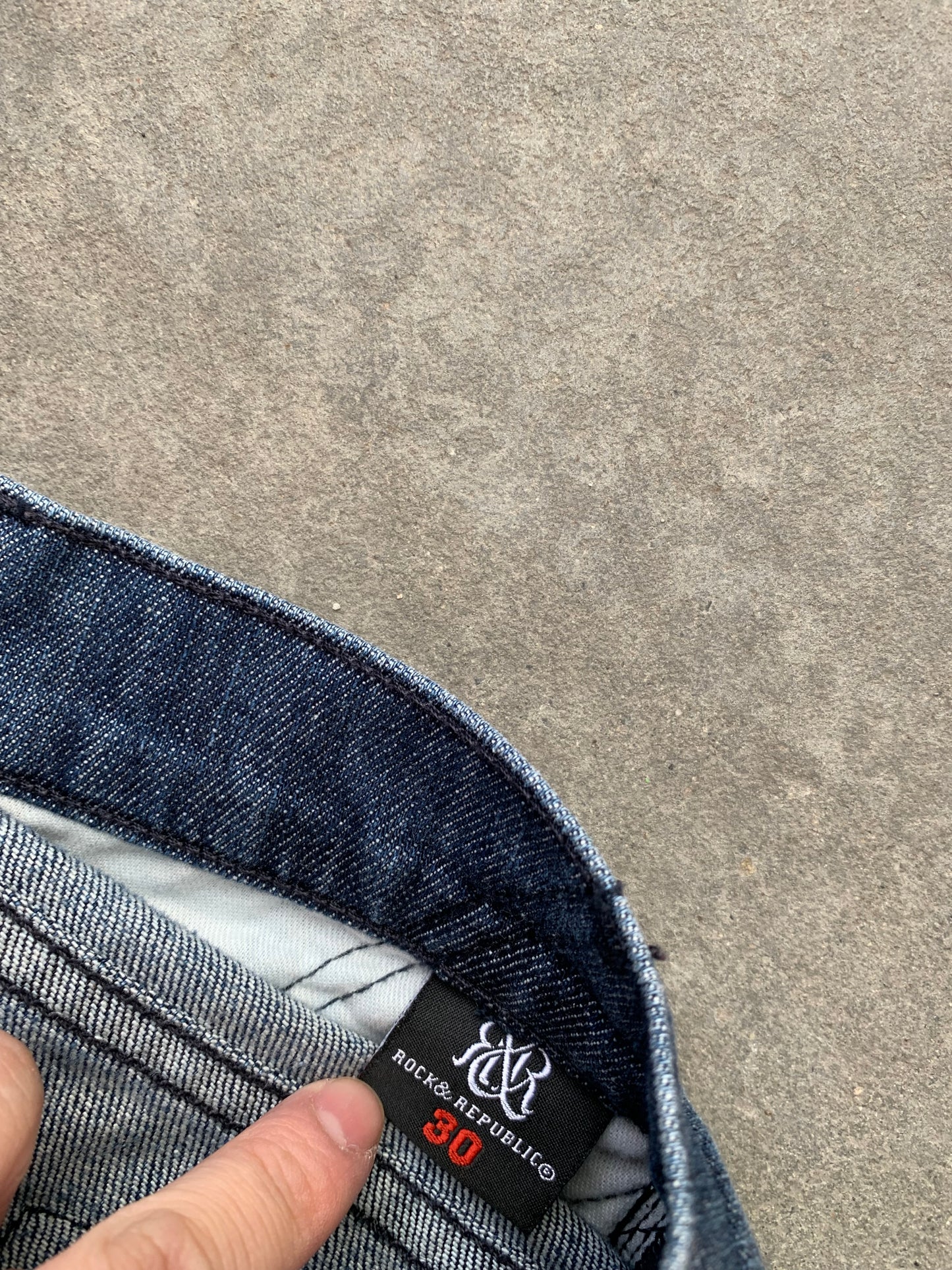 (30”) Rock & Republic Distressed Flare Denim