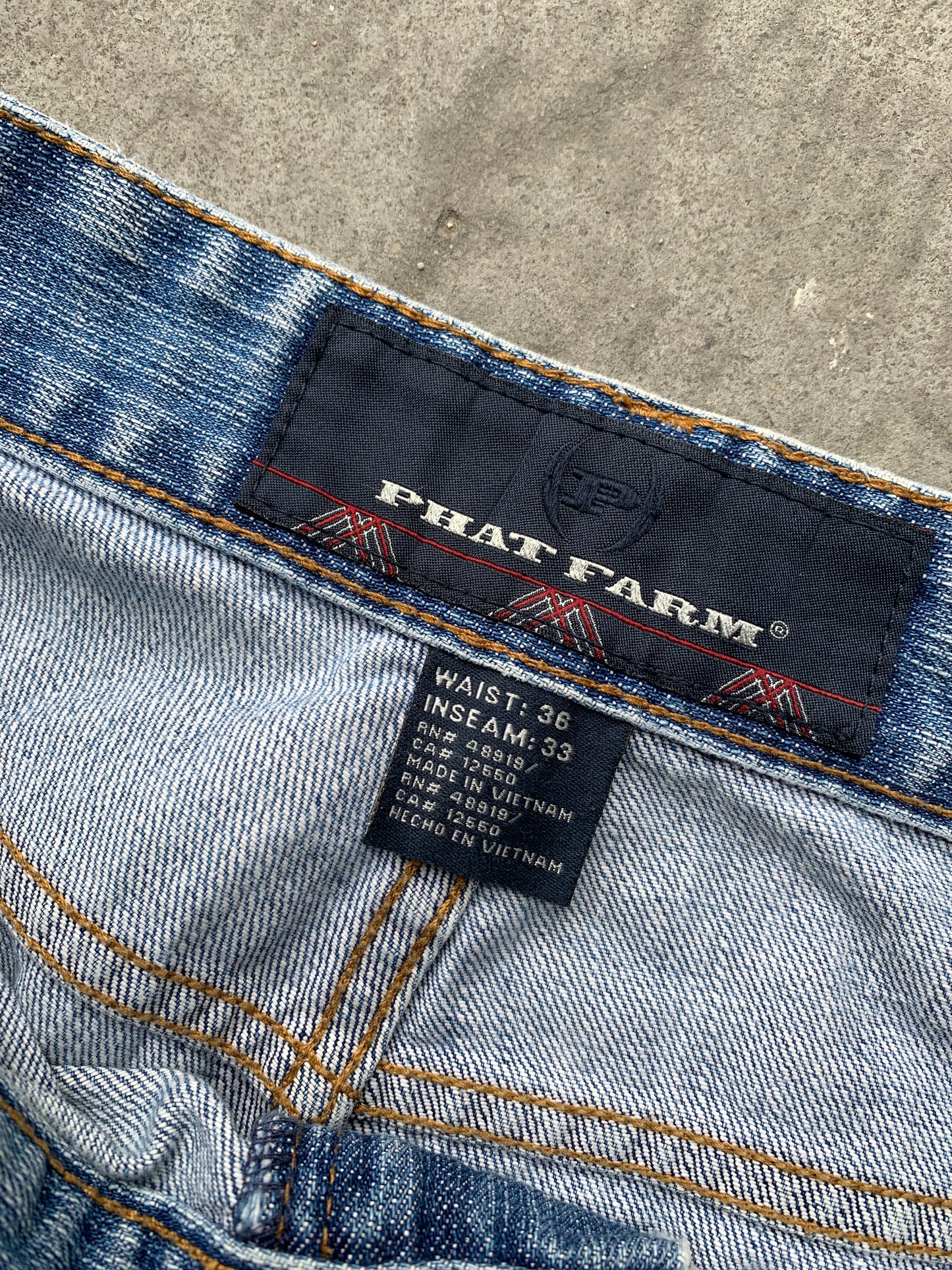 (36”) Distressed Baggy Phat Farm Denim