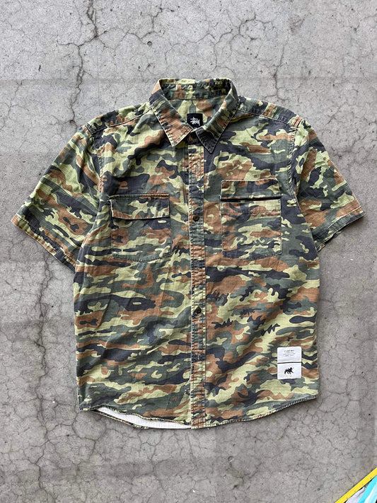 (L) Stussy Camo Button Up Shirt