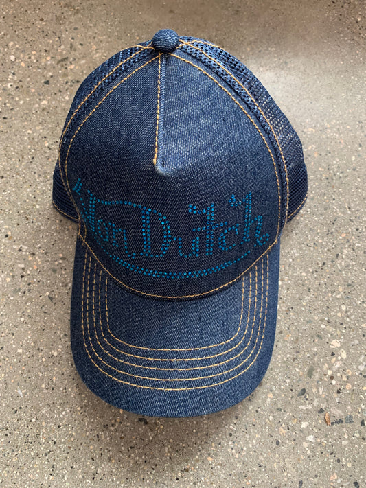 (OSFA) Y2K Denim Von Dutch Trucker Cap