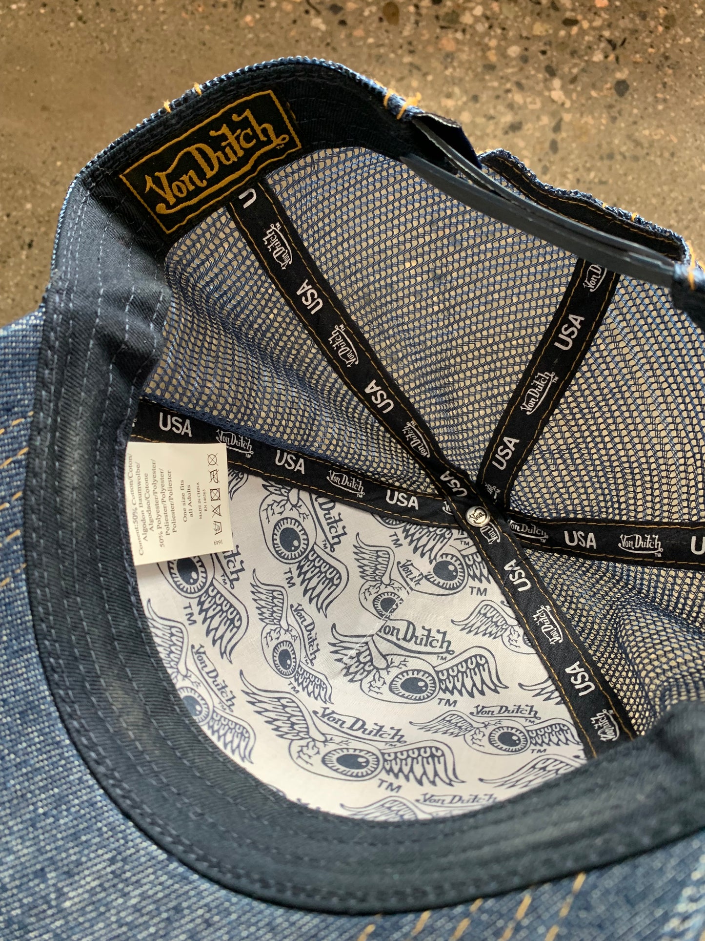 (OSFA) Y2K Denim Von Dutch Trucker Cap