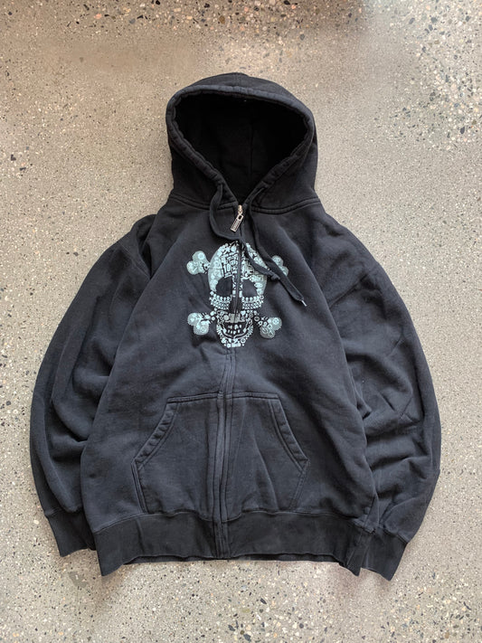 (S/M) Black Skull Zip Up Hoodie