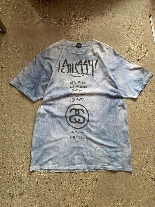 (L) 2000s Stussy Sky Blue Tie Dye Tee